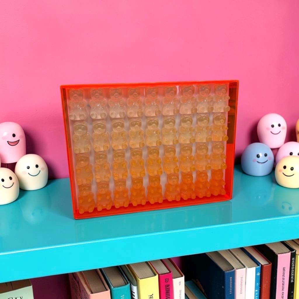 Neon Orange Gummy Bear Wall Art – Large 3D Resin Grid Sculpture – Ombre ...