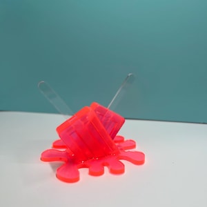 Neon Red Large Melting Splatter Double Popsicle, Neon Pop Art Decor, Resin Sculpture, Candy Art