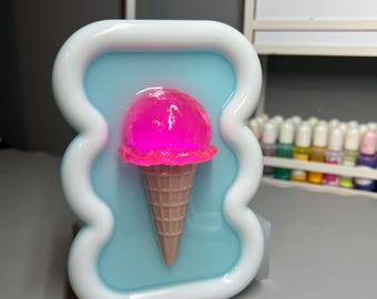 3D Ice Cream Resin Painting: Neon Pink Pop Art Wall Decor