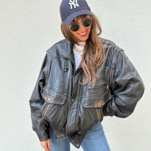 leather vintage bomber jacket black, dark brown / black oversize large man woman 80s 90s streetwear L XL sleeveless vest 52 loose fit spring