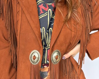 Veste en daim marron à franges, style vintage doux, idéale pour le printemps et l'été, les festivals ... styles bohème, amérindien, cowboy et western, taille M, Coachella