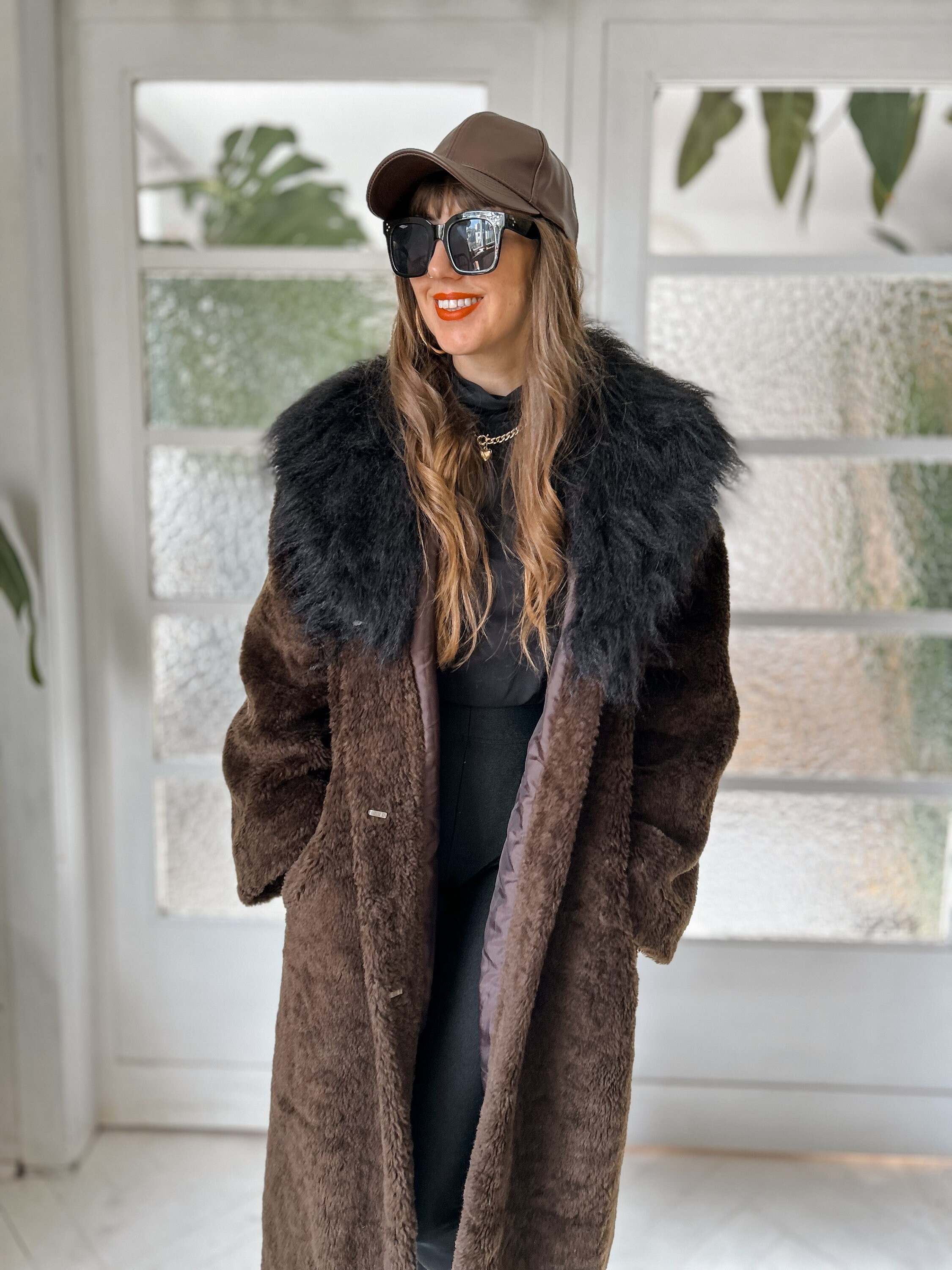 お歳暮 Vintage Faux Afghan Lane Penny Black Brown Long Coat Fur ジャケット・アウター