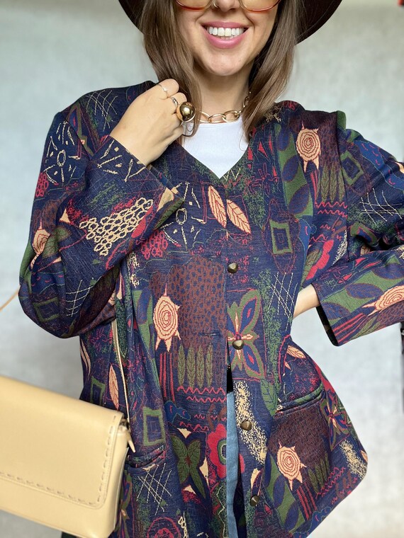 Vintage boho coat jacket blazer patterned abstrac… - image 3