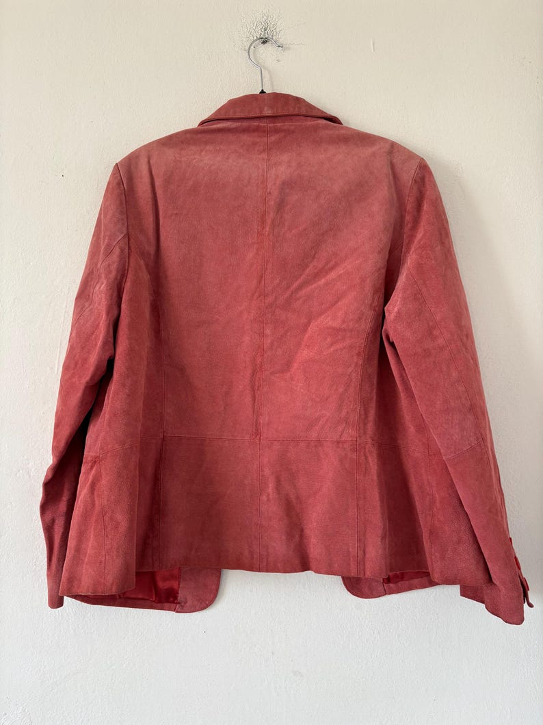 Vintage real suede jacket pink rose woman spring blazer classic minimalistic boho padded M L natural leather image 20