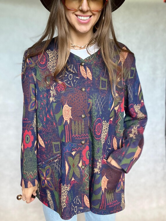 Vintage boho coat jacket blazer patterned abstrac… - image 5
