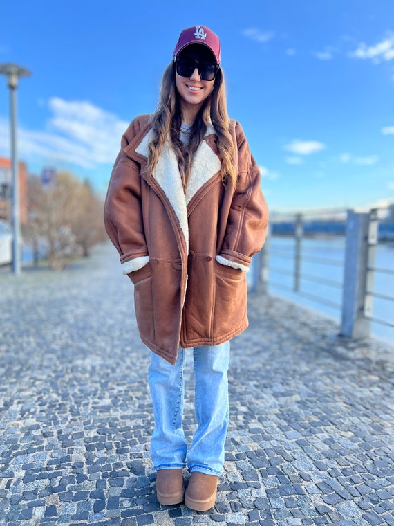 Abrigo de piel de oveja natural chaqueta con capucha marron de piel de oveja lana vintage largo real grueso rancho de gran tamano marron hombre grande mujer Etsy Mexico