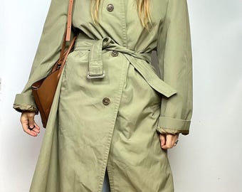 Vintage trench coat with belt oversize beige straight khaki classic men's 52 long elegant timeless