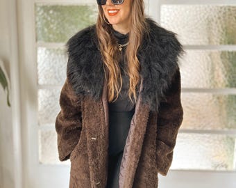 Vintage Faux Fur Coat Long Brown Black Penny Lane Afghan Oversize