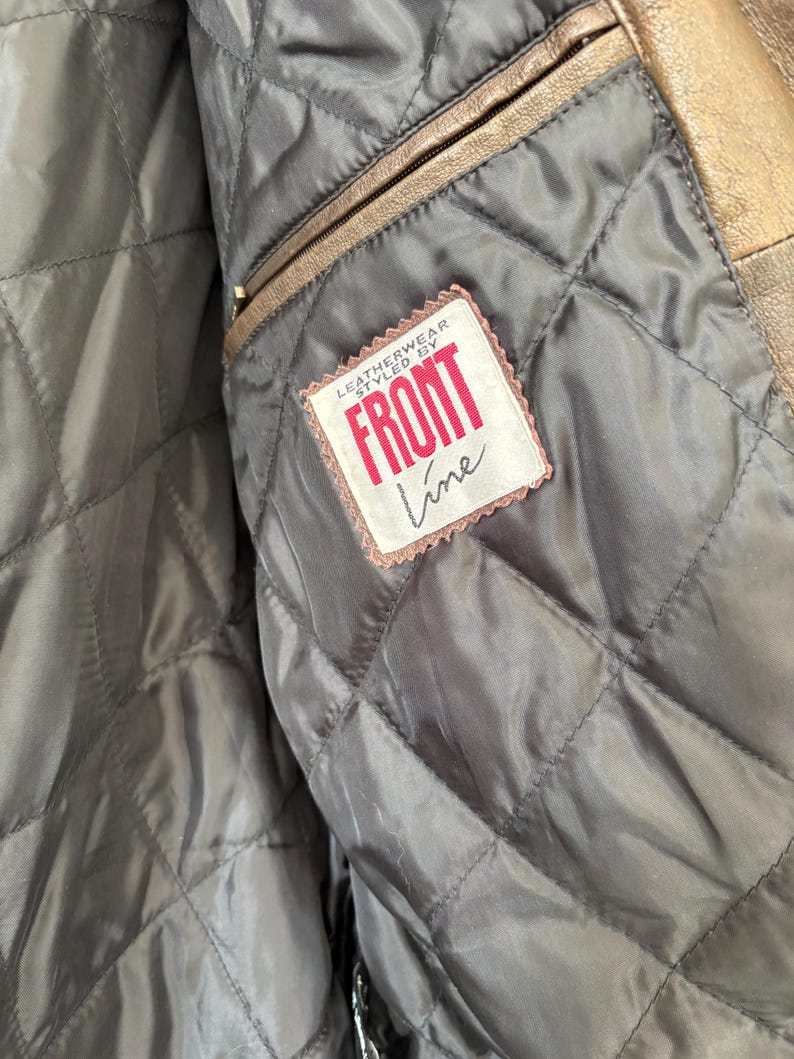Vintage-Lederjacke, braun, Damen- und Herrenblazer, Oversize, 80/90, Retro-Look, Used-Look, gewaschen, lang, 58/58, XXL/XL, Echtleder Bild 13
