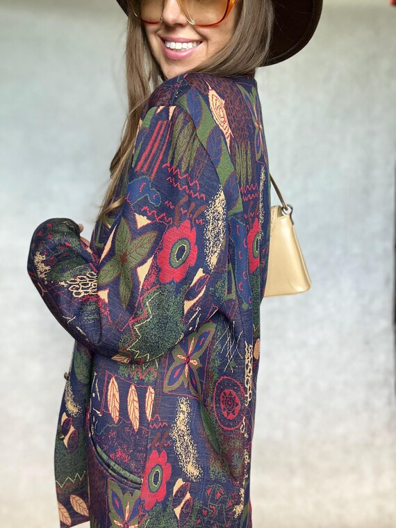 Vintage boho coat jacket blazer patterned abstrac… - image 4