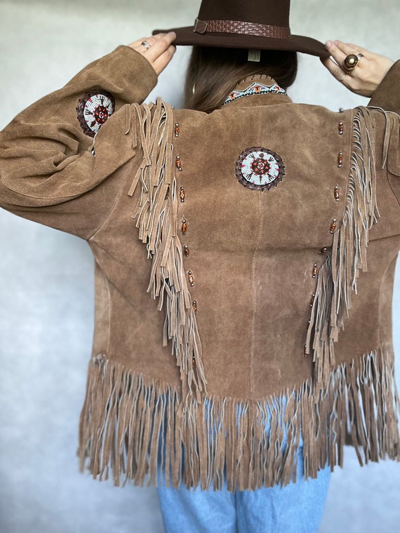 Suede vintage boho Indian jacket fringe fringes w… - image 4