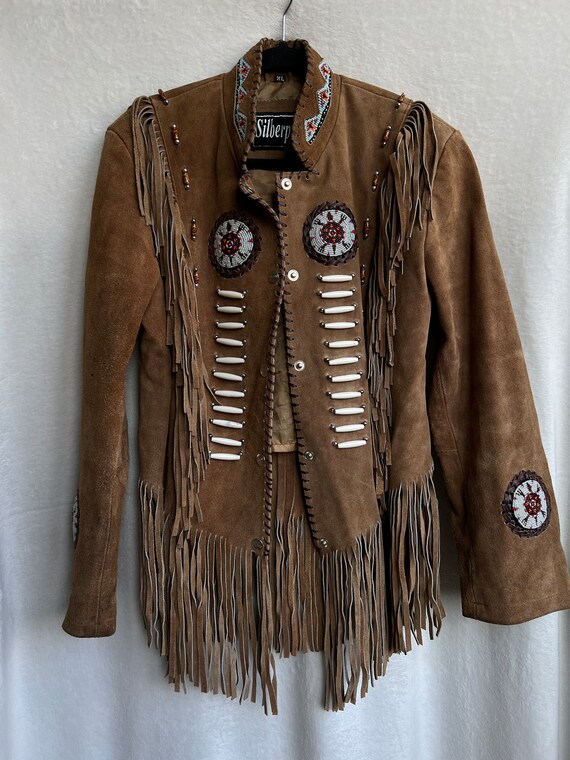 Suede vintage boho Indian jacket fringe fringes w… - image 9