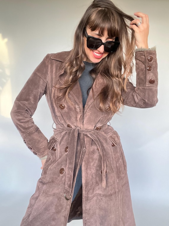 Gürtel Mantel Wildleder Langer Wildleder Vintage Mantel Trench