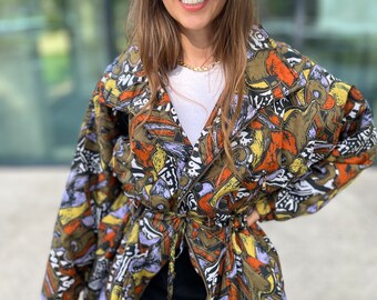 韓国 ファッション通販 Jacket, Oversize Vintage Colorful, Light Patterned, ジャケット・アウター