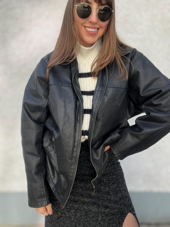 ジャケット・アウター VINTAGE WASHED LEATHER ZIP Reclaimed Vintage unisex washed real leather zip up jacket in