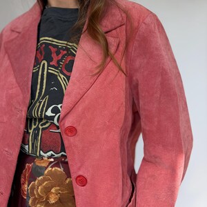 Vintage real suede jacket pink rose woman spring blazer classic minimalistic boho padded M L natural leather image 9