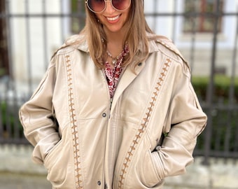Vintage Leather Jacket Belted Woman Biker Genuine Leather