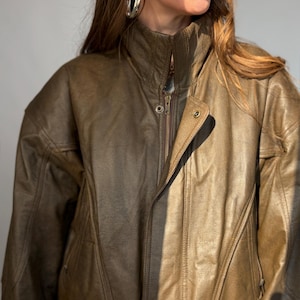Vintage-Lederjacke, braun, Damen- und Herrenblazer, Oversize, 80/90, Retro-Look, Used-Look, gewaschen, lang, 58/58, XXL/XL, Echtleder Bild 11
