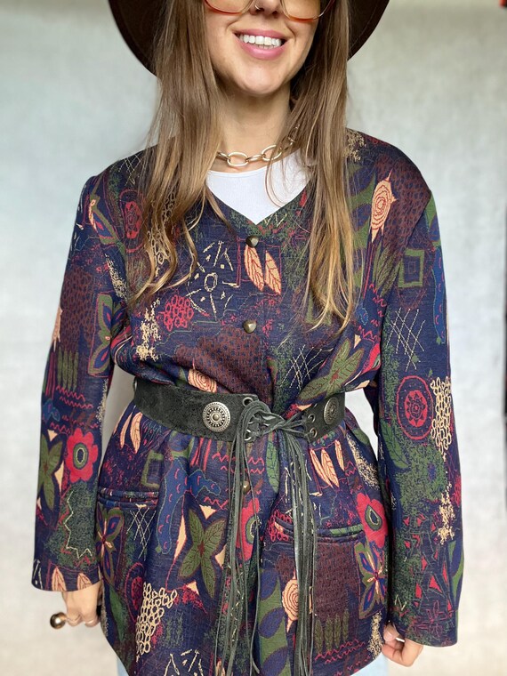 Vintage boho coat jacket blazer patterned abstrac… - image 7