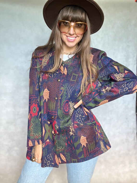 Vintage boho coat jacket blazer patterned abstrac… - image 2