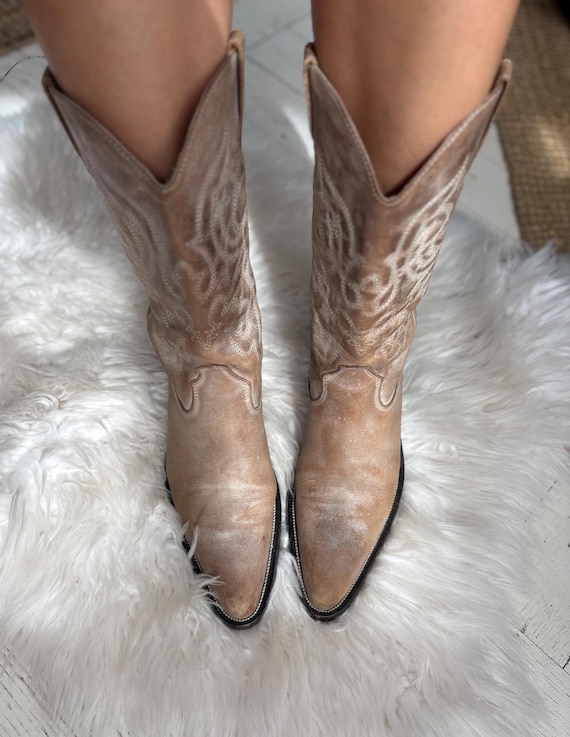 Bottes Style Cowboy En Daim Beige/marron – Taille 39 EU, Femme, Occasion