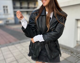 Vintage Leather Jacket Belted Woman Biker Genuine Leather Vintage Leather Jacket Belted Woman Biker Genuine Leather