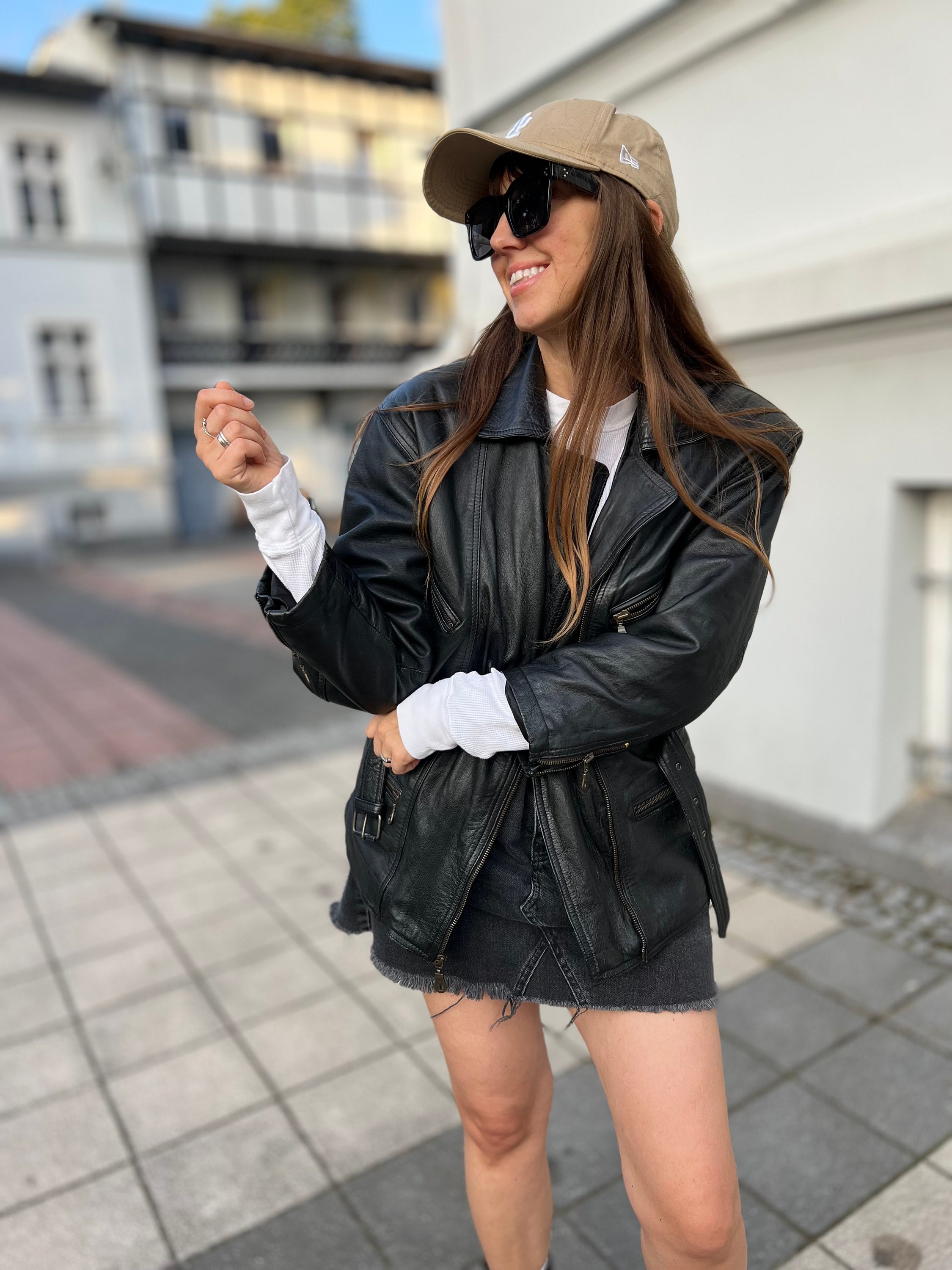 Vintage Leather Jacket Belted Woman Biker Genuine Leather Vintage Leather Jacket Belted Woman Biker Genuine Leather