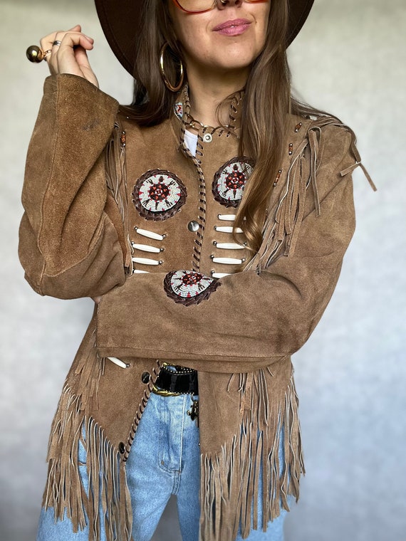 Suede vintage boho Indian jacket fringe fringes w… - image 5