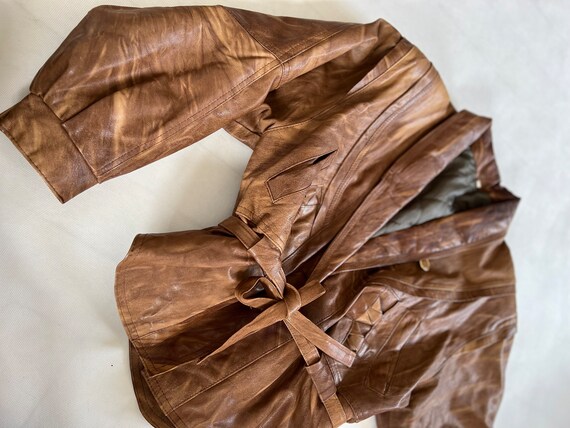 leather vintage belted jacket bat bomber oversize… - image 7