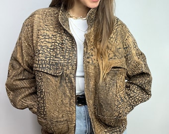 leather vintage jacket distressed bomber oversize large man woman blezer giacca 80’ 90’ streetwear retro L pręgowana lambskin with belt