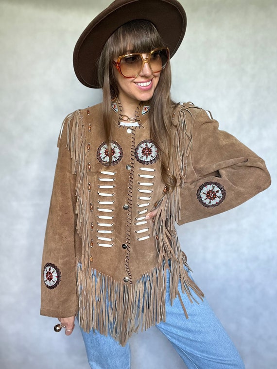 Suede vintage boho Indian jacket fringe fringes w… - image 1