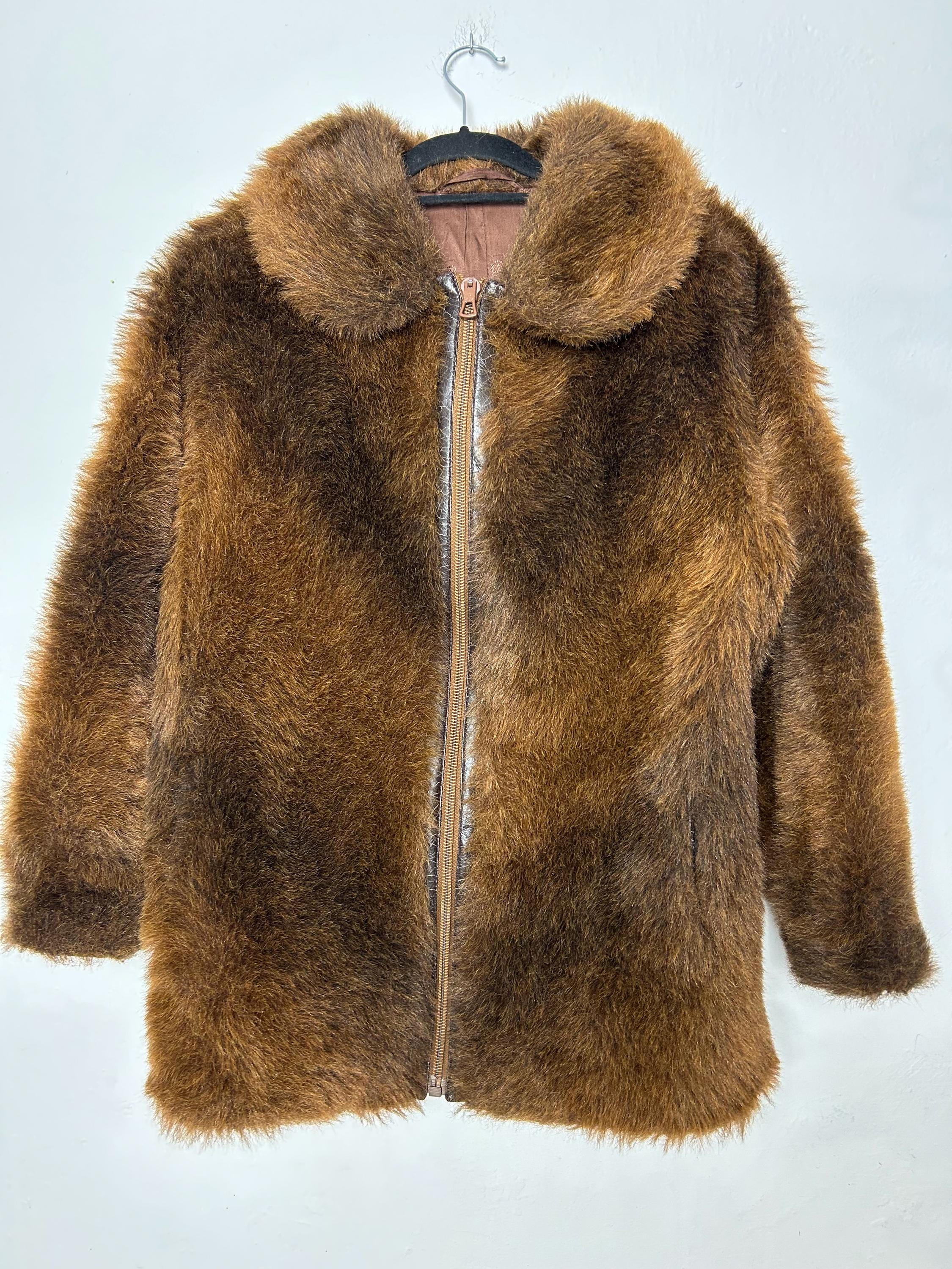☆☆GENERAL IDEA☆☆ WOMAN no-collar fur jacket [BROWN] / WB Vintage Faux Fur Coat Jacket Brown Dark Chocolate Bell