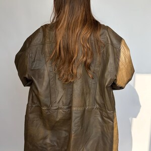 Vintage-Lederjacke, braun, Damen- und Herrenblazer, Oversize, 80/90, Retro-Look, Used-Look, gewaschen, lang, 58/58, XXL/XL, Echtleder Bild 2