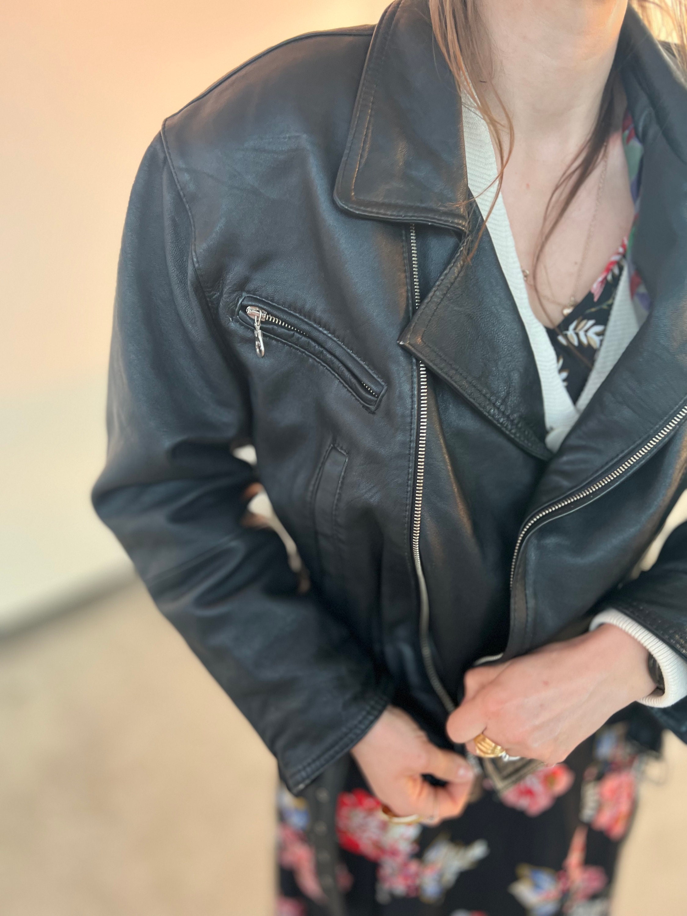 Leather Biker Jacket Black Vintage Genuine Leather 42 Xl Zip Leather Biker Jacket Black Vintage Genuine Leather 42 Xl Zip