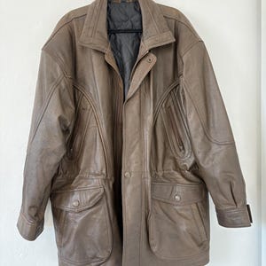 Vintage-Lederjacke, braun, Damen- und Herrenblazer, Oversize, 80/90, Retro-Look, Used-Look, gewaschen, lang, 58/58, XXL/XL, Echtleder Bild 15