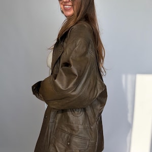 Vintage-Lederjacke, braun, Damen- und Herrenblazer, Oversize, 80/90, Retro-Look, Used-Look, gewaschen, lang, 58/58, XXL/XL, Echtleder Bild 6