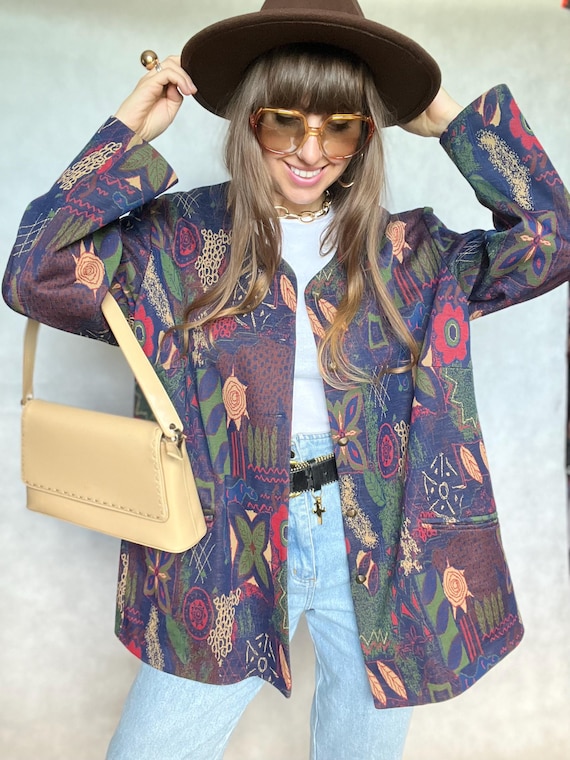 Vintage boho coat jacket blazer patterned abstrac… - image 1