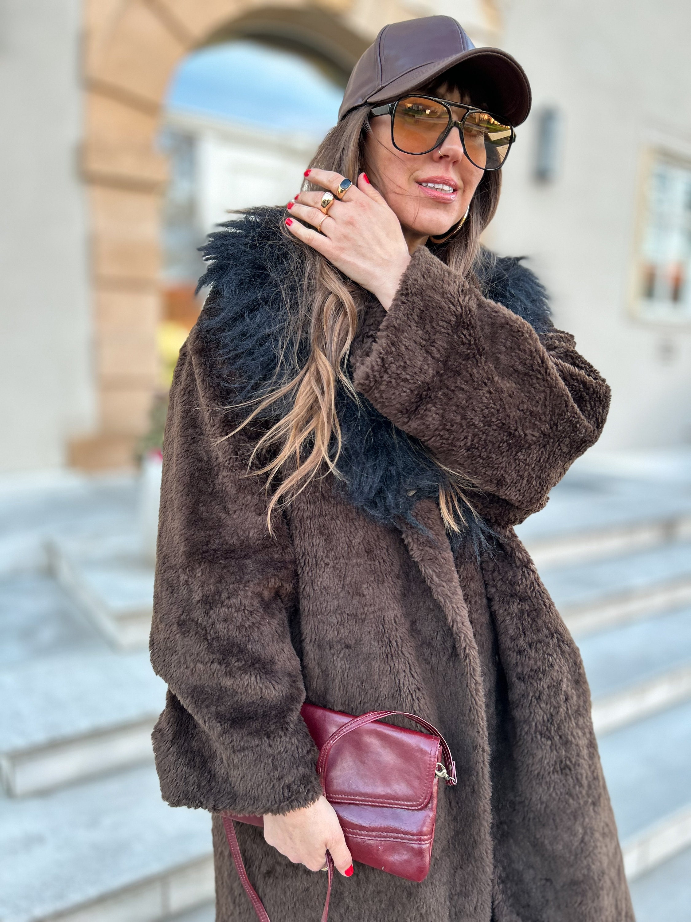 Vintage Faux Fur Coat Long Brown Black Penny Lane Afghan Oversize