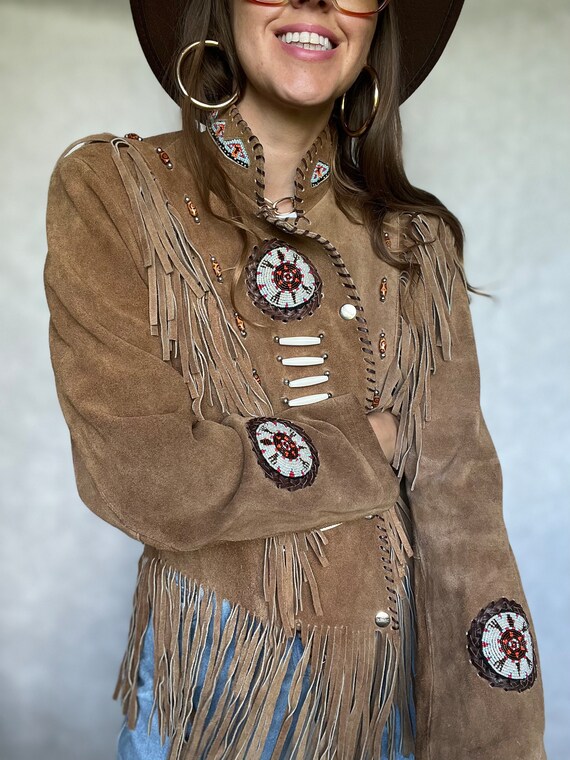 Suede vintage boho Indian jacket fringe fringes w… - image 6