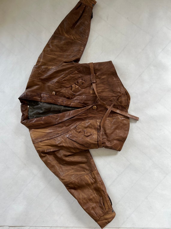 leather vintage belted jacket bat bomber oversize… - image 9
