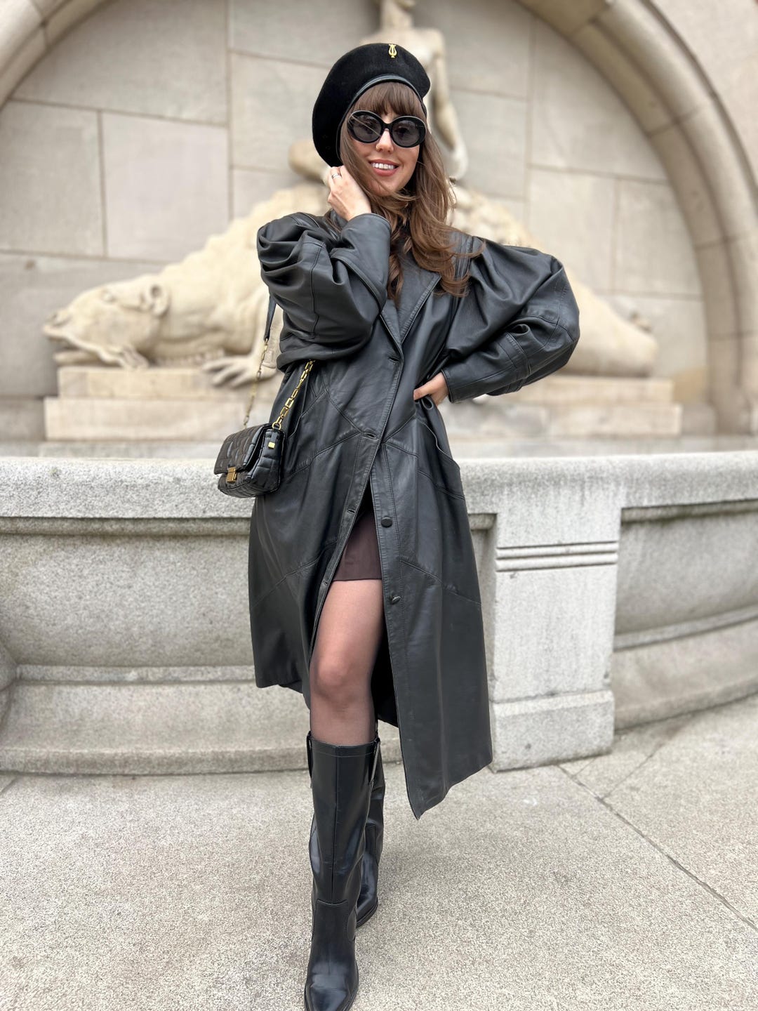 Long Leather Vintage Coat Trench Maxi Full Length Loose Oversized