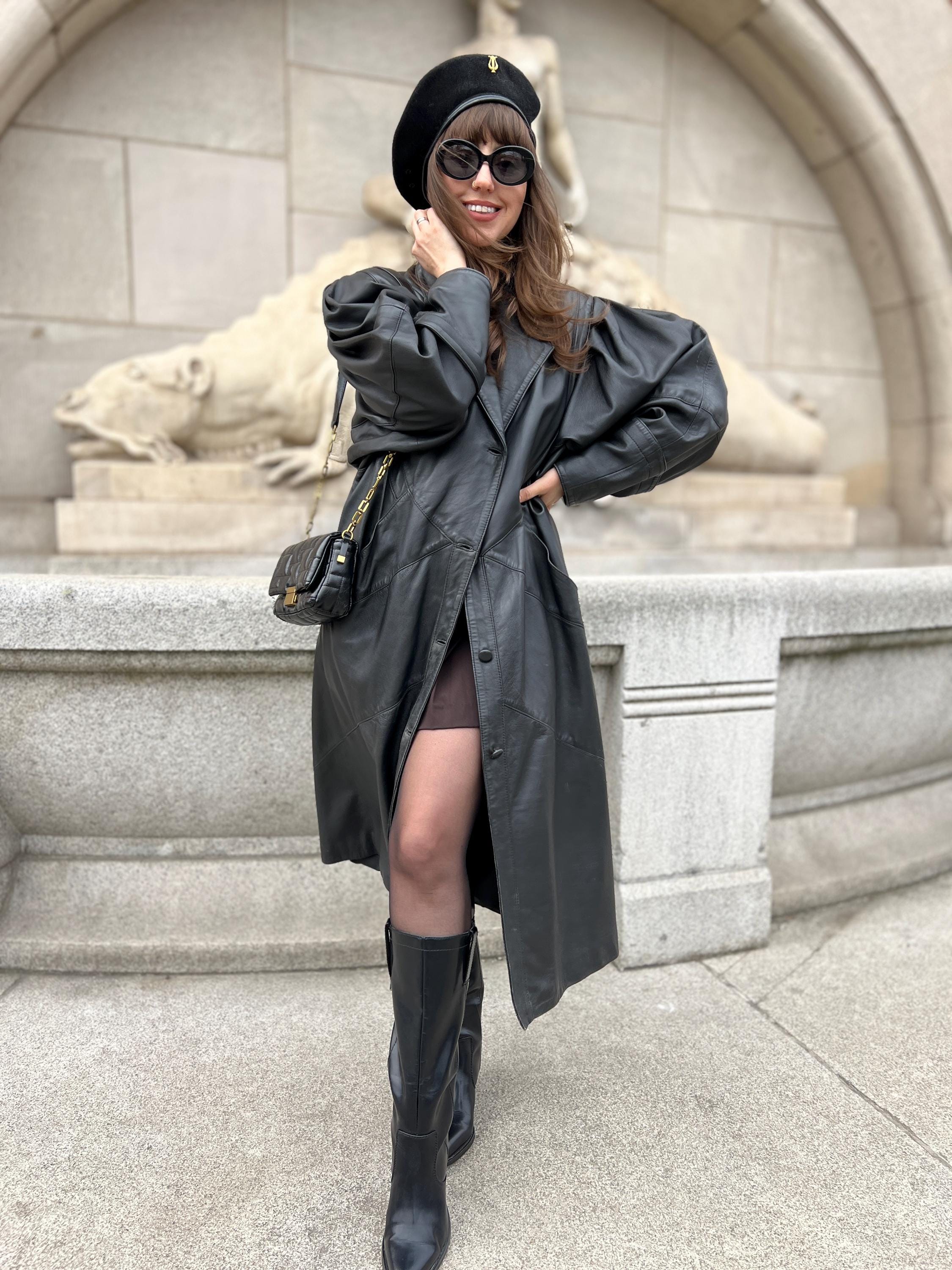 Long Leather Vintage Coat Trench Maxi Full Length Loose Oversized