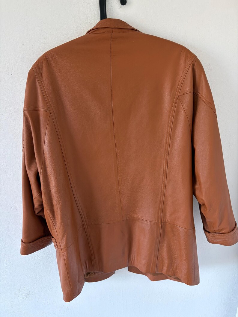 leather vintage jacket bomber brown bat wide arms oversize large woman blazer giacca 80s 70s streetwear retro M/L butterfly padded image 19