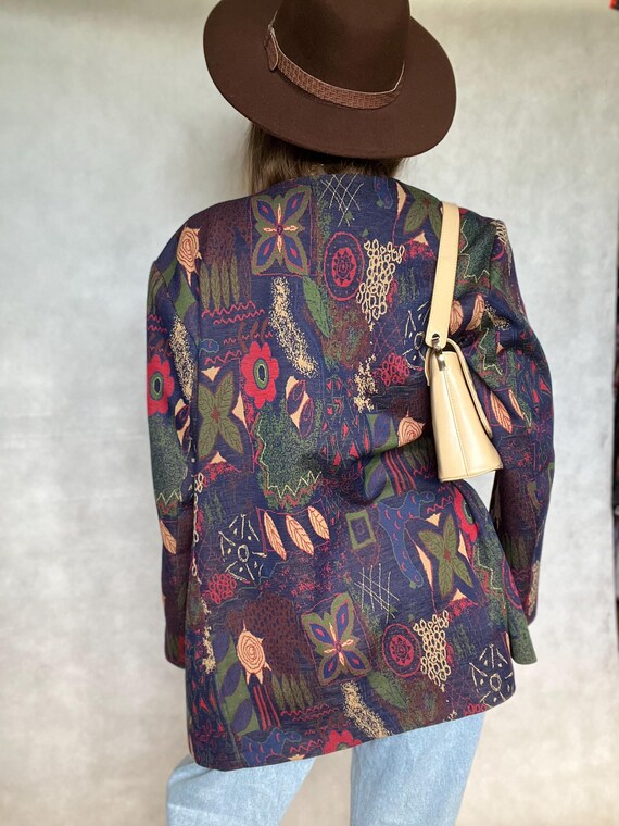Vintage boho coat jacket blazer patterned abstrac… - image 8