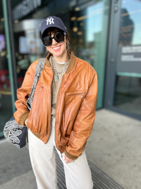 ヴィンテージ本革ジャケット ボンバー キャメル ブラウン ジップ