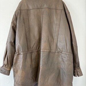Vintage-Lederjacke, braun, Damen- und Herrenblazer, Oversize, 80/90, Retro-Look, Used-Look, gewaschen, lang, 58/58, XXL/XL, Echtleder Bild 14