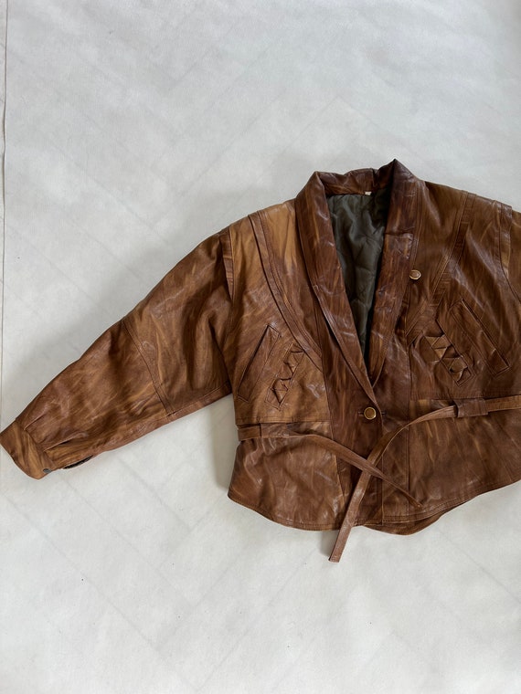 leather vintage belted jacket bat bomber oversize… - image 10