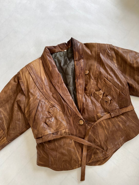 leather vintage belted jacket bat bomber oversize… - image 6