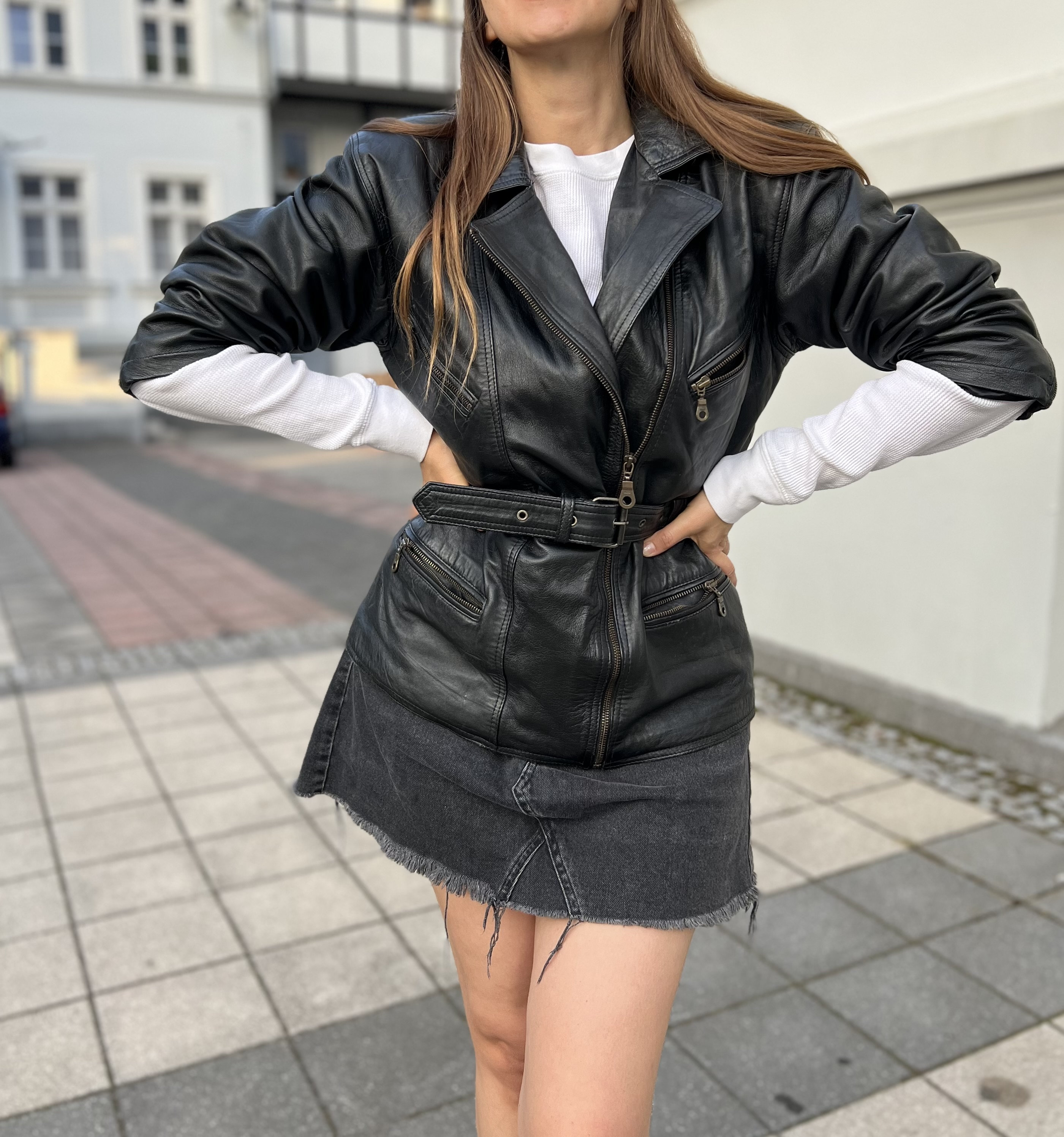 Vintage Leather Jacket Belted Woman Biker Genuine Leather Vintage Leather Jacket Belted Woman Biker Genuine Leather