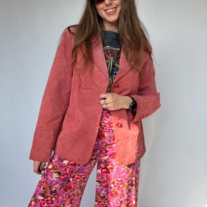 Vintage real suede jacket pink rose woman spring blazer classic minimalistic boho padded M L natural leather image 13